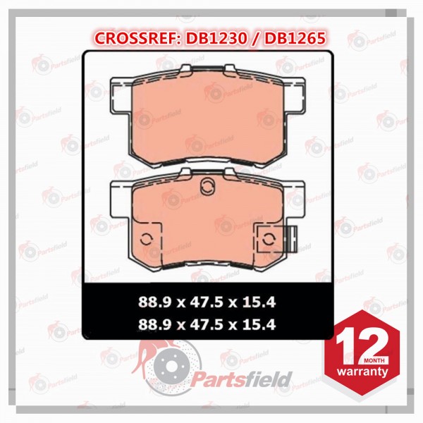 Ceramic Rear Brake Pads fit Honda Civic ES EU FD FB 06-16 (DB1230 / DB1265)